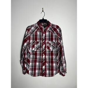 Vtg Y2K Helix Athletic Fit Shirt Sz M Mens Long Sleeve Silver Snap Western Red